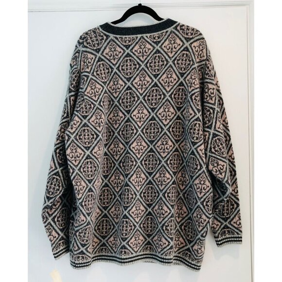 Vtg Jeanne Pierre Woman Sweater Lambswool Wool Anglora 1X Geometric Grey NWT 90s - Picture 2 of 6
